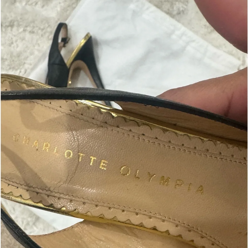 Black Leather DOLLY Gold Platform Slingback Pumps - Picture 11 of 11